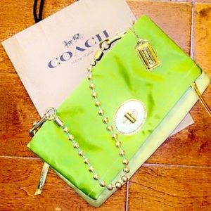 Coach Satin Fold Over Green Purse